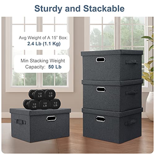 Graciadeco Medium 15" 21 Quart Collapsible Stackable Storage Bins with Lids, 5 Packs Dark Gray Foldable Fabric Closet Storage Boxes with Lids, Lidded Heavy-duty Linen Baskets(15x11x8) - color: Dark Gray, size: Medium -5 Pack