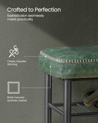 VASAGLE EKHO Collection - Shoe Rack Bench, Storage Bench for Entryway, Synthetic Leather with Stitching, Mid-Century Modern, Loads 300 lb, 11.8 x 31.5 x 19.7 Inches, Forest Green ULSB054C01 - color: Forest Green, size: 31.5"W
