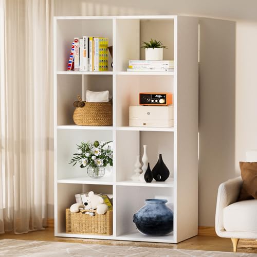 COMHOMA 8 Wood Cube Storage Organizer with Open Back and Removable Back Panels, 11In White Cube Storage Bookshelf, Cubicle Shelf Bookcase for Home Office Bedroom Living Room, Vertical or Horizontal - color: 8 Cube-cool White
