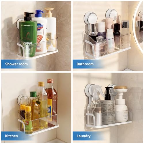 Shower Caddy Suction Cup, Removable Bathroom Organizer Shelf for Shower Storage, No Drilling Clear Square Shower Shelves, Large Capacity & Reusable, 1 pack - color: White2