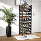 Shoe Rack - 10 Tiers Shoe Organizer with Detachable Fabric Shelves & Metal Frame, Up to 20-25 Pairs Narrow Tall Shoe Rack for Closet, Entryway, 17.7" x 11.0" x 63" - color: Black-11"d X 17.7"w