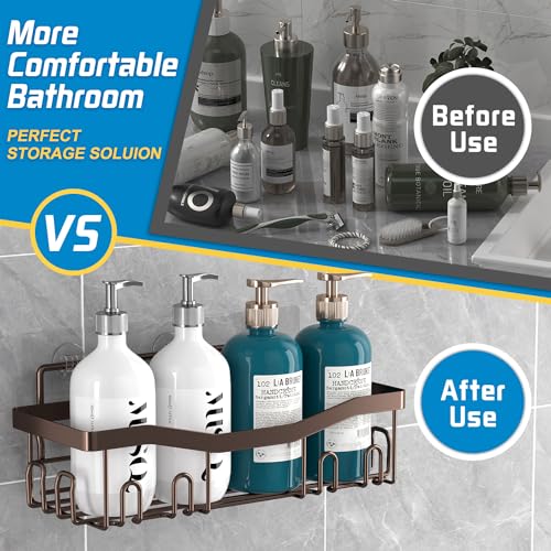 Youvip Adhesive Shower Caddy, No Drilling Bath Organizers 5 Pack, Rustproof Shelves with Soap Holder & Toothbrush Holder, Bathroom Organizers and Storage, Bronze - color: Bronze