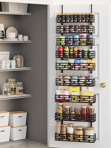 Over The Door Pantry Organizer, 9-Tier Pantry Organizers and Storage with Adjustable Basket, Hanging Spice Rack for Home & Kitchen, Laundry Room Bathroom, Black - color: BlackOpenwork, size: 9-Tier