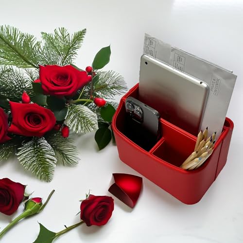UnionBasic Rotating Desk Organizer, 360 Desk Spinning Caddy, Desktop TV Guide/Mail/Media/Remote Controller Holder Organizer, Red - color: Red