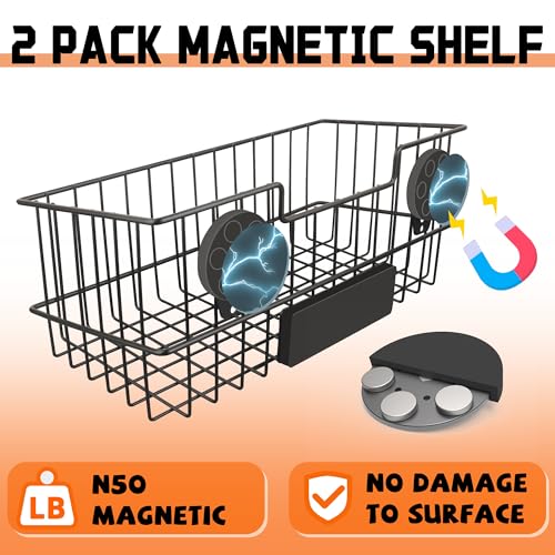 ULIBERMAGNET Magnetic Baskets, Large Capacity Metal Wire Mesh Basket Holder Organizer for Sundry Tool Storage, Magnetic Shelf for Garage, Laundry, Kitchen, Workshop, Cabinet(2 Pack) - style: Metal Magnetic Baskets