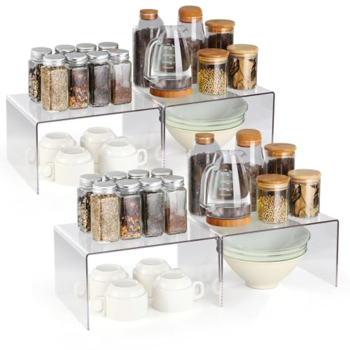 Acrylic Kitchen Cabinet Organizer Shelf, Spice Rack, Plate and Cupboard Storage Riser, Versatile Pantry Shelf, Durable Clear Countertop Organizer for Home and Kitchen(4 PCS) - size: 4 PCS