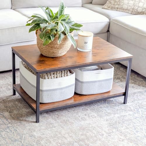 NaturalCozy Storage Baskets 16.8”x13”x7.6” Cotton Rope Woven Baskets for Organizing 3-Pack | Toy Storage Bins | Basket for Shelves, Laundry, Blanket, Clothes, Closet, Kitchen, Bathroom, Gifts - color: Off White & Gray & Mixed Gray