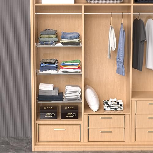 Closet Tension Shelves Organizer Expandable Cabinet Storage Shelving Rack Wire Metal DIY Divider Separator for Cabinet Wardrobe Cupboard Pantry Kitchen Bedroom, 2packs - size: 11.8"D x 16.9"-32" W
