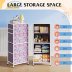 WLIVE Dresser with 4 Drawers, Storage Tower, Organizer Unit, Fabric Dresser for Bedroom, Hallway, Entryway, Closets, Sturdy Steel Frame, Wood Top, Easy Pull Handle, Tie-dye Print (Pink, Purple, Blue) - color: Tie-dye Purple Print