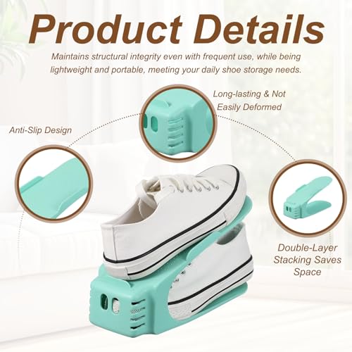 uxcell Shoe Slot Organizer 4 Pcs, 10.2x3.9x5.1 Inch Shoe Stacker Double Layer 50% Space Saver for Storage Closet Rack Organization, Light Green - color: Light Green