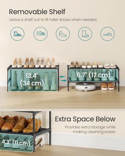 SONGMICS Shoe Rack, 2-Tier Shoe Storage Organizer, Space-Saving, 11.7 x 24.5 x 12.2 Inches, Entryway, Metal Frame, Non-Woven Fabric Shelves, Ink Black ULSH022BH01 - color: Ink Black, size: 2 Tiers (24.5"W)