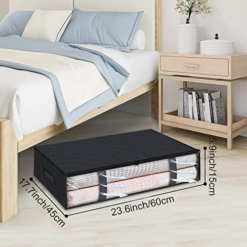 Under Bed Storage Containers, 4-Pack Large Underbed Storage Bags Organizer, Thick Fabric Storage Bins with Clear Window and Handles for Blanket, Comforter, Bedding, Clothes, Black - color: 4 Pcs-Black