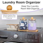 Glass Laundry Jars with Airtight Lids - Kitchen & Laundry Room Organization Containers with Dryer Sheet Holder,Bamboo Tray - Laundry Detergent Powder Half Gallon Storage Canisters with Labels