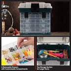 Portable Tool Box - Small Parts Organizer with Drawers and Customizable Compartments for Hardware, Fishing Tackle, Beads, or Crafts by Stalwart (Gray)