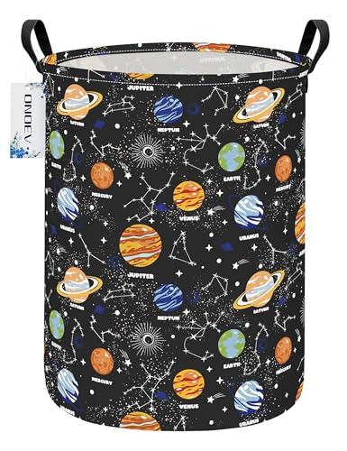 Round Fabric Storage Bin,Decorative Basket,Organizer Basket with Handles,for Clothes Storage,Books and Sundries(Planet) - color: Black Planet