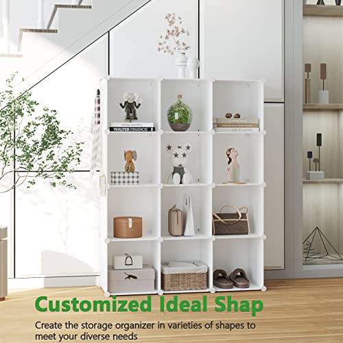 C&AHOME Cube Storage Organizer, 12-Cube Shelves Units, Closet Cabinet, DIY Plastic Modular Book Shelf, Ideal for Bedroom, Living Room, Office, 36.6" L x 12.4" W x 48.4" H Milky UPCS12M - color: Milky