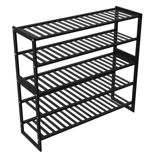 Jripae Shoe Rack Bamboo 5 Tier Shoe Organizer, Storage 20-25 Pairs for Closet Entryway, Stackable Large Tall Shoe Shelf Holder Stand Cubby for Door Hallway Bedroom Garage - size: 5-tier-long/32.5*10.5*30.3in