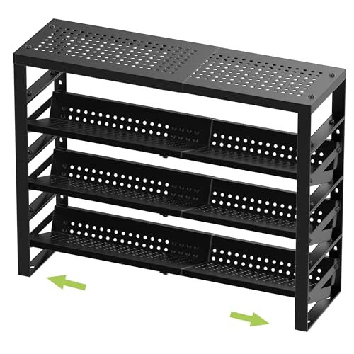 Jojocross Expandable, Stackable, Adjustable Spice Rack kitchen Organizer,Metal Pantry Storage Shelves - Multi-Tier Shelf for Cabinet, Countertop, Pantries, Cupboard or Wall Mount,Black - color: Black, size: 3 inclined shelves /1 flat top shelf