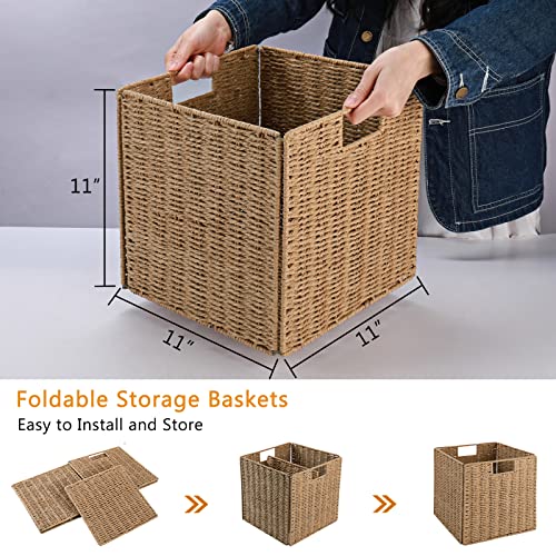 Vagusicc Wicker Storage Basket, Set of 2 Hand-Woven Wicker Basket, 11 inch Storage Baskets for Organizing and Decor, Foldable Cube Storage Organizer Bins Baskets for Shelves, Woven Basket, Natural - color: Natural, size: 11'' x 11'' x 11''