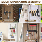 Mop and Broom Holder Over the Door, Wood Broom Hanger, Broom and Mop Organizer with 4 Slots and 7 Hooks, Drilling-Free Mop and Broom Holder for Garage, Laundry Room, Broom Hanger and Storage Tool