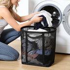 2 Pcs Mesh Bags with Handles, Collapsible Laundry Basket, Foldable Laundry Bag, Breathable Folding Beach Bag,Space-saving Travel Tote Bags (2, Black)