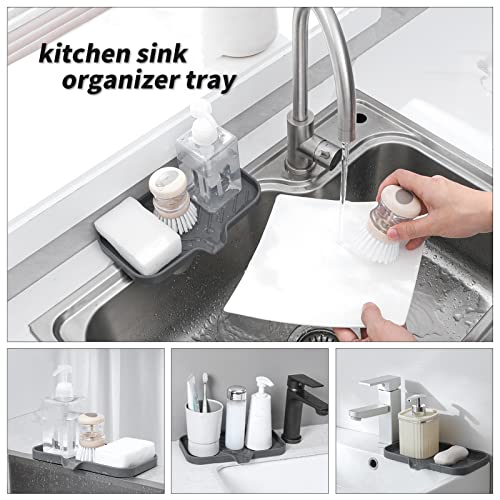 MicoYang Silicone Bathroom Soap Dishes with Drain Spout-Bathroom and Kitchen Sink Organizer,Sponge Holder,Dish Soap Tray,Perfect for Dispenser,Scrubber,Bottle,Cup on Sink or Counter-Grey 9.6"×5.3" - color: Grey, size: M(9.6"×5.3")