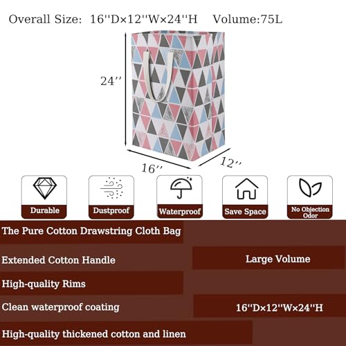 75L Waterproof Laundry Hamper Collapsible Laundry Basket Cotton Handle Laundry Bag Large Clothes Storage Toy Organization for Bathroom Bedroom Laundryroom College Dorms - color: Caisanjiao-004