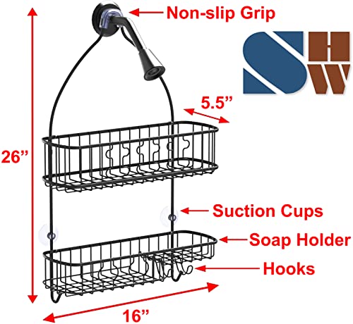 Simple Houseware Bathroom Hanging Shower Head Caddy Organizer, Black - color: Black, size: Large