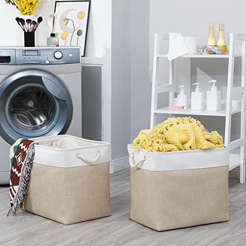 Bidtakay Storage Baskets for Shelves 17x12x15 in Beige Clothes Bins Storage for Closet Set of 2 Large Organization Baskets for Bedroom Blankets Dog Toy Basket Nursery Baby Baskets with Handles - color: White&Beige, size: 2 Pack-XL-17x12x15 In