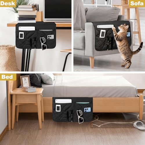 Remote Control Holder for Recliner,Armchair Caddy,Non Slip Sofa Armrest Storage Organizer for Recliner Couch with 6 Pockets for TV Remote,Cell Phone,Magazine (Black) - color: Black