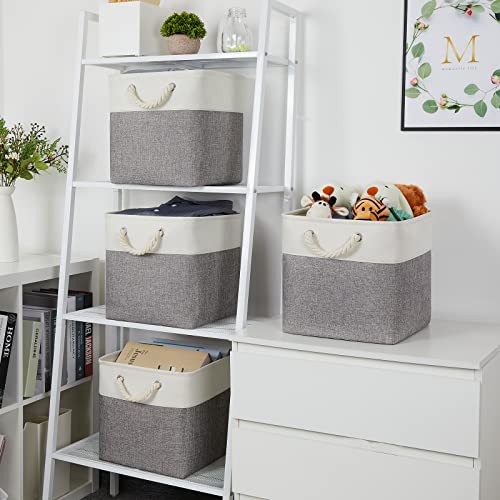 Temary Fabric Baskets 12 Inch Storage Cubes Basket with Handle, Clothes Baskets for Gift, Large Bins for Organizing Books, Blankets (White&Gray) - color: white&grey, size: 12"L x 12"W x 12"H