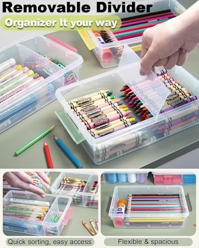 12 Pack Extra Large Pencil Box with Removable Divider, Thickened Pencil Case Bulk, Clear Crayon Marker Organizer Stackable Plastic Small Storage Containers for Pen Craft School Supplies, Multi - size: Multicolor-12 Pack