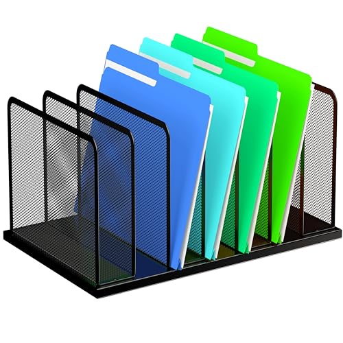 Kuntine.B Desk File Organizer 7 Upright Mesh Desktop Organizer File Sorter Office Organization File Holder for Home, Office & Classroom - color: Black, size: 1 Pack 7-Section