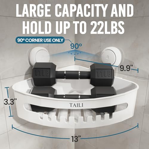 TAILI Shower Caddy Suction Cup Corner, Heavy Duty Bathroom Basket, Bath Shelves for Inside, Shower Holder Organizer for Bathroom Storage & Home Decor, No Drilling,White - style: 1 tier-white