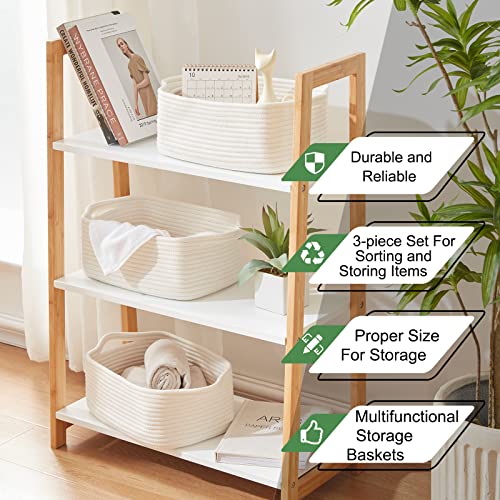 OIAHOMY Cotton Rope Storage Baskets | Decorative Storage Basket for Closet Storage, Home Organizing Bins and Nursery Decor | Cotton Rope Woven Baskets for Storage Shelf, Pure and White - color: Pure and White