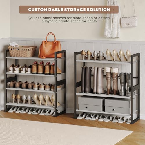 8-Tier Tall Shoe Rack, Stackable Zero-Wobble Metal Frame with Screw-Fastened Joints, 11.8" Deep Heel-Friendly Non-Woven Shelves, Space-Saving Shoe Tower for Closet Entryway Bedroom - size: 8-Tier