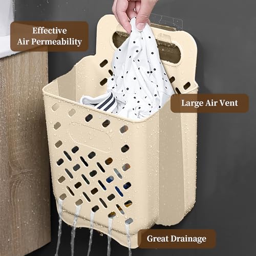 Laundry Basket Hamper,Hanging Wall Collapsible Laundry with Handle,Space-Saving Foldable Storage Dirty Washer Organizer Bin Multi-function Container Waterproof Durable,Set of 2(XL&M) - color: Beige