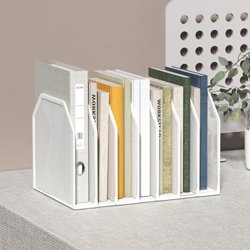 FANXIYQ Metal 7 Section File Folder Organizer for Desk | Vertical Office File Holder | Heavy-Duty Mesh Document Sorter for Books, Binders, Laptops | Desk Organizer,7 Sections White - color: White, size: 7 Section