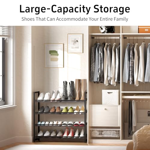Metal Shoe Rack for Closet,entryway, 4-Tier Shoe Organizer, Adjustable Flat or Angled Shelves, Holds up to 20 Pairs Shoes, Black - color: Black, size: 4Tier