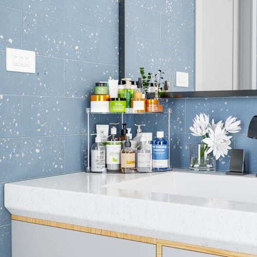 Yieach 2 Tier Corner Bathroom Counter Organizer,Clear Bathroom Organizers and Storage,Acrylic Bathroom Counter Shelf and Perfume Holder for Skin Care,Makeup,Toiletry Products and Perfume Organizer - size: 2 Tier-Triangular