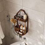 TeakCraft Teak Shower Caddy, Patented Shower Organizer For Bathroom, Non Slip, Indoor and Outdoor, Hanging Organizer, Showerhead, 3 Shelf, The Thoren