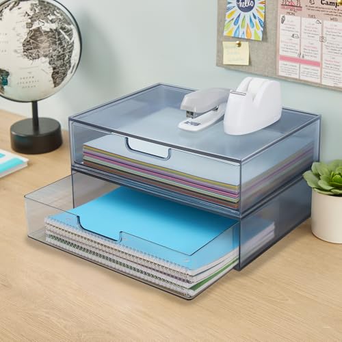 STORi STAX Plastic Stackable Organizer Drawers (Set of 2) Classic Grey | 12.5" Wide | Set Includes Two Open Drawer | Organize Office Desk Accessories & Sort Paper | Made in USA - color: Grey, size: Open/Open 2pk