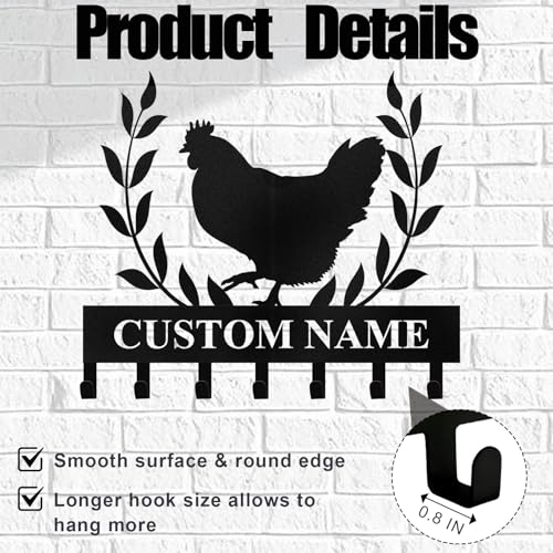 Custom Key Rack Wall Mount - Custom Chicken Metal Coat Hooks for Wall, Coat Rack Organizer, Key Hanger Wall Art Decor, Key Rack Storage for Farmhouse Storeroom Entryway, Housewarming Gifts - color: Color01 Chicken