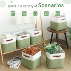FinishingBo Cube Storage Baskets 6 Pack, 11x11 inch Cube Storage Bins with Leather Handles for Shelf Closet (White/ Green) - color: White/ Green
