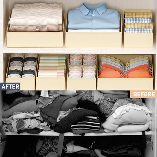 DIMJ Drawer Organizer Clothes - 18 Pack Closet Drawer Organizer Bins for Baby Clothes Storage, Fabric Dresser Organizer for Nursery Bedroom, Foldable Small Drawer Dividers for Underwear Socks - color: Beige, size: 18 Pack