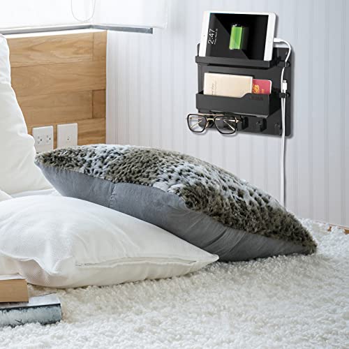 YONGAIJIA Bedside Wall Mount Shelf, Adhesive Bedside Organizer for Remote、Phone、Glasses. Bedside Accessories Storage suitable for College Dorm 、bunk bed 、 Bedroom、Rv（Black） - color: Black
