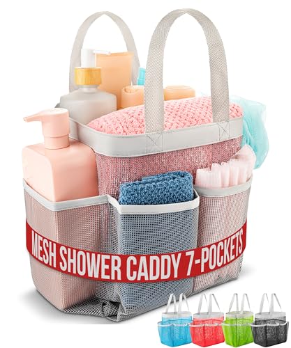 Handy Laundry Mesh Shower Caddy – 7 Pocket Portable Organizer Tote for College Dorm, Gym, Travel & Bathroom – Quick Dry, Collapsible, Lightweight Shower Bag with Handle (Gray) - color: Portable Grey
