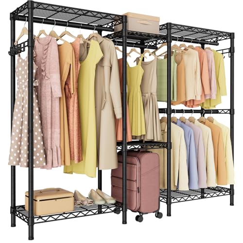 Golpart Heavy Duty Garment Rack Clothes Rack,Large Metal Closet Organizer System Storage Wardrobe,Freestanding Clothing Rack Black 15.75" D x 77.5" W x 77" H - color: Black, size: 15.75"D x 77.5"W x 77"H