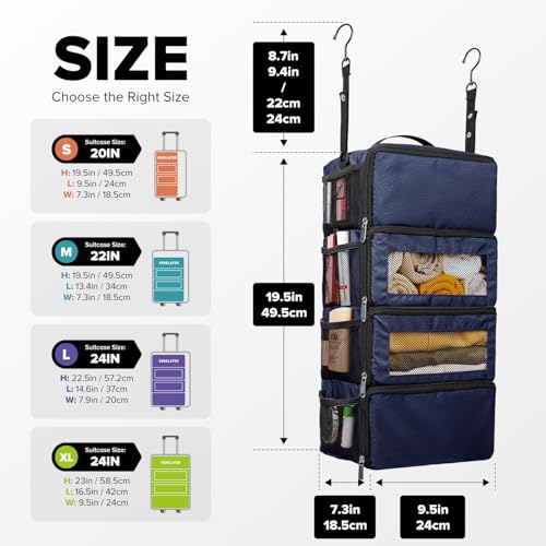 Suitcase Organizer, Travel Luggage Organizer Hanging Shelves Packing Cube Closet/Collapsible Portable Travel Organizer for Carry-on - color: Blue-S-4 Tier, size: Small
