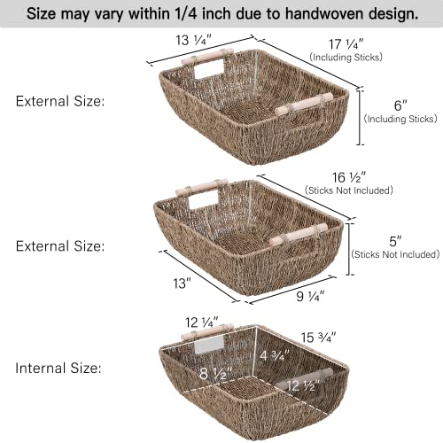 StorageWorks Hand-Woven Jumbo Storage Baskets with Wooden Handles, Seagrass Wicker Baskets for Organizing, 2-Pack - color: Natural(Seagrass), size: Large